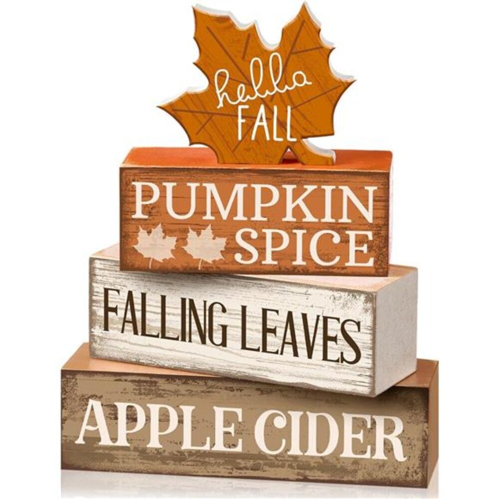 4‎ Pcs Fall Decor Wooden Maple Leaf Decoration Fall Tiered Tray Decor Rustic